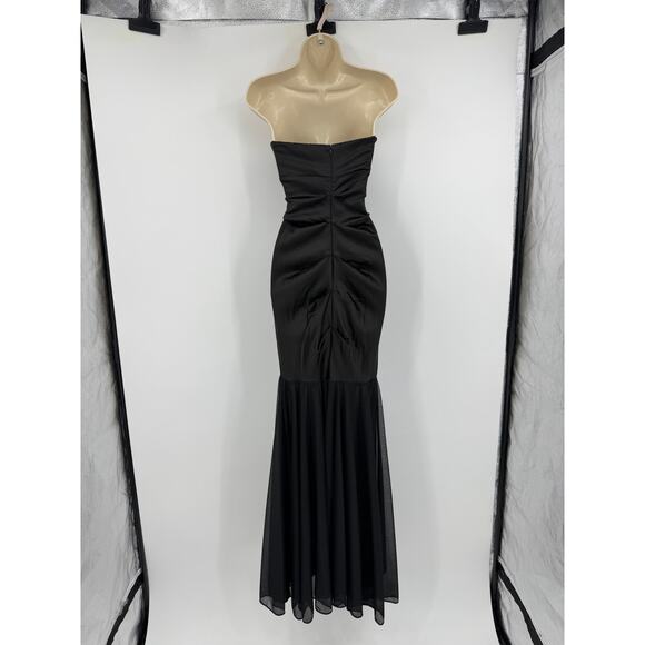 Vintage 90s Y2K Cache Strapless Mermaid Gown Black Ruched Sz 2 Dress Fairy Goth - Picture 4 of 15